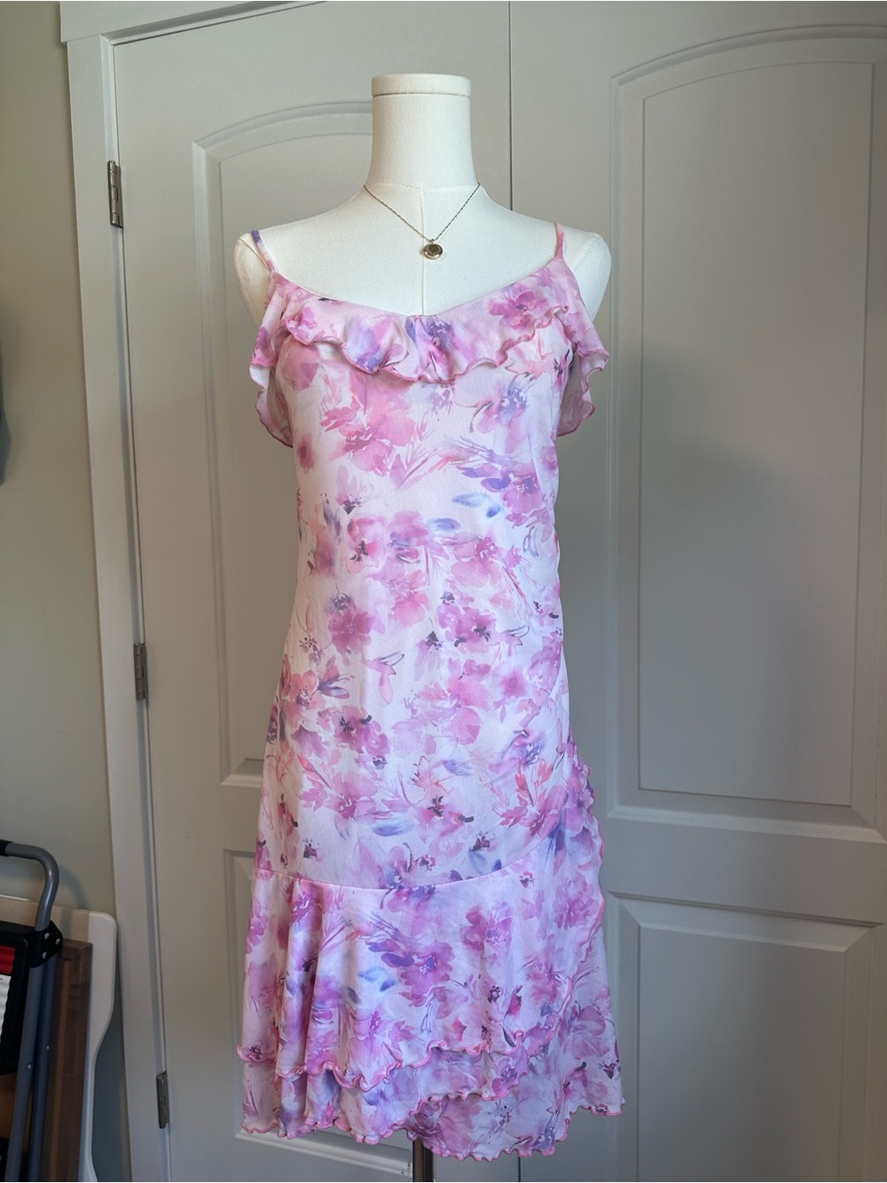 Pink & Purple Floral Ruffle Slip Dress